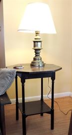 SIDE TABLE AND BRASS LAMP