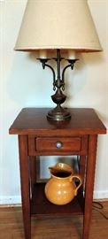 SIDE TABLE AND BRASS LAMP