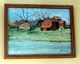 ORIGINAL OIL PAINTING RED BARN