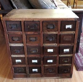 ANTIQUE FILE DRAWER CABINET WITH GALVANIZED METAL DRAWERS