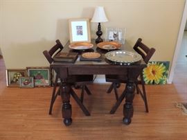 PUB TABLE AND PAIR OF WOODEN CHAIRS