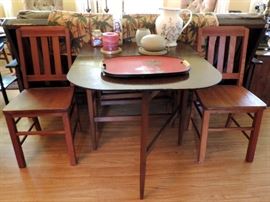 GATELEG TABLE AND PAIR OF PINE CHAIRS