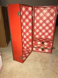 Vintage doll trunk with clothing hangers. $55