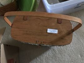 Longaberger sewing basket. Several other Longaberger baskets and and one soup dish.