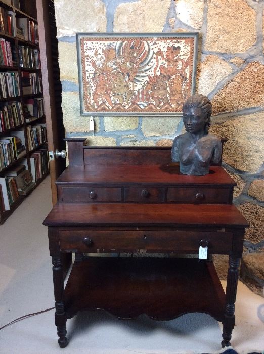 Antique Desk and Nude Bust by Suzanne Kerr. 