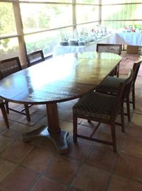 Vintage Dining Room Table  with Brass Accents on Legs and  2 Leaves. 