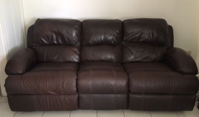 Brown Bonded Leather Dual Reclining Sofa