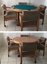 Oak Dinette/Game Table w/ 4 Armchairs on Castors