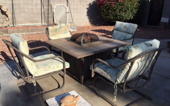 Metal Fire Pit/Table w/ 4 Armchairs
