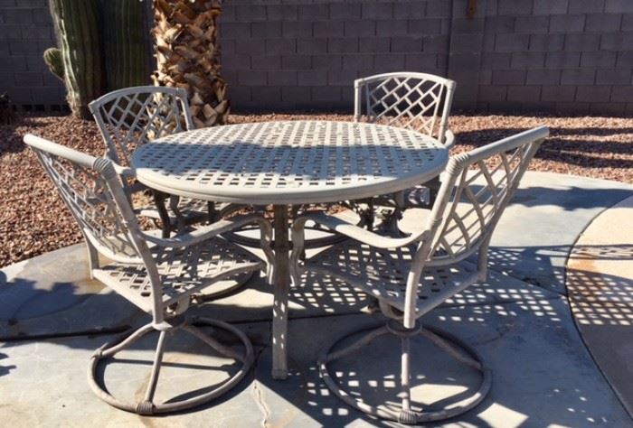 Round Aluminum Patio Table w/ 4 Swivel Rocking Chairs