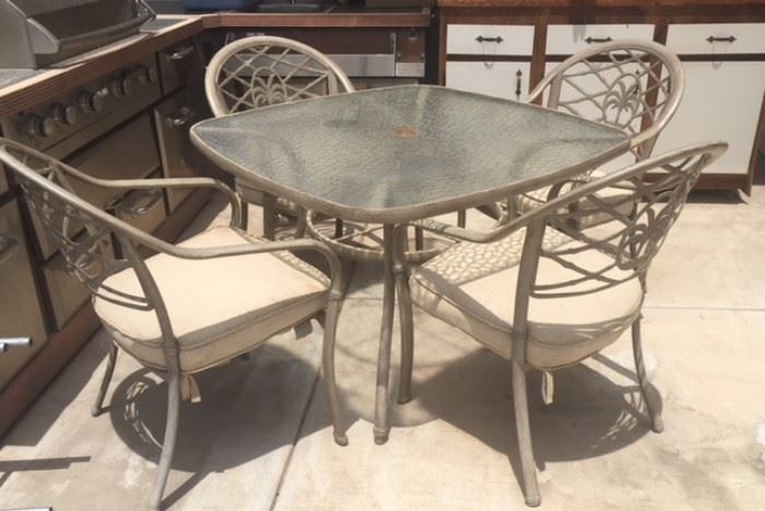Square Glass/Metal Patio Table w/ 4 Arnchairs
