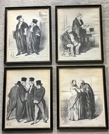 Framed Satire "Lawyers" Original Art Prints by Honore-Victorian Daumier 