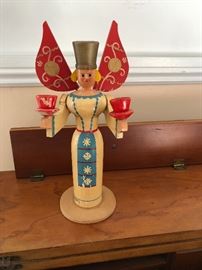 Vintage Hand Painted German All Wood Candle Holder