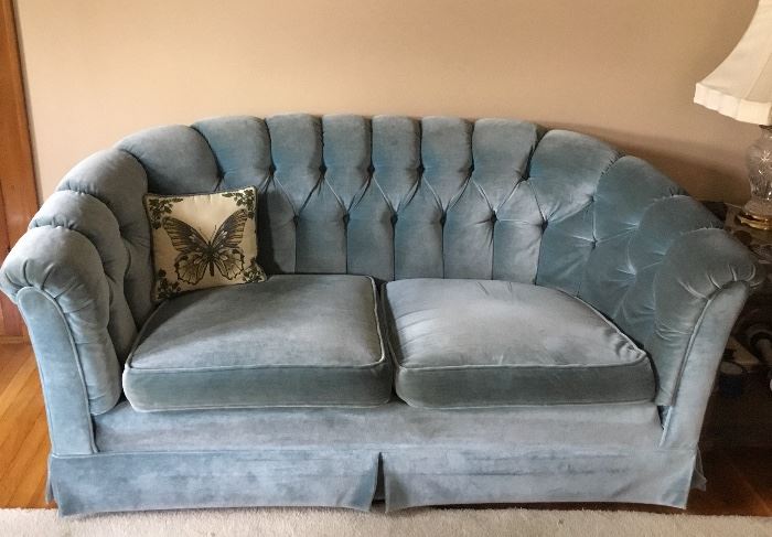 Light Blue Crushed Velvet Parlor Sofa / Loveseat