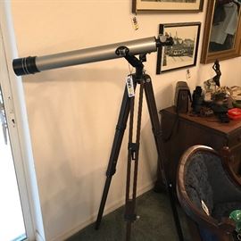 Astronomical Telescope on Wooden Tripod