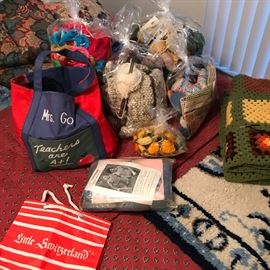 Bags of yarn and some unfinished knitting projects
