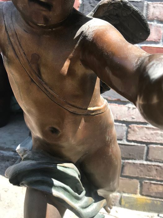 Houdin Signed Bronze Cupid Figurine Detail