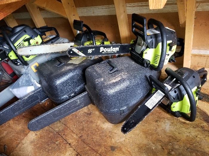 Large Assortment of Poulan and Ryobi Chainsaws