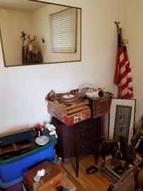 Sewing box, flags and many other antiques