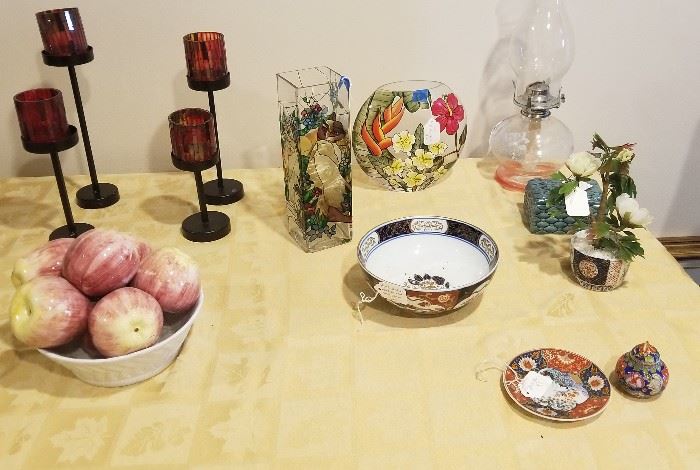 Fake fruit bowl, vases and collector items