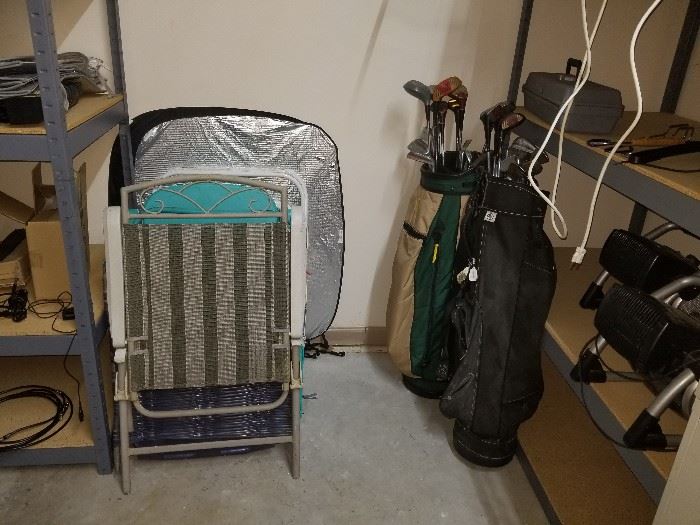 Camping chairs, yard chairs, golf clubs
