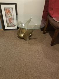Brass swan glass top table