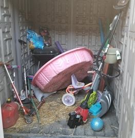 Trimmer, kids pools, grill, scooters, gas can