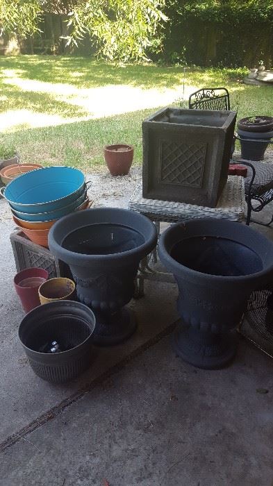 Lots of pots and patio