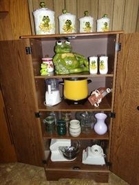 Wood Cabinet + Kitchen Items for Sale