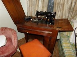 Vintage Sewing Machine with Matching Stool in Good Condition