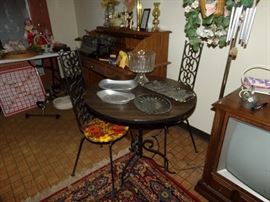 nice Round Table and Chairs + Roll Top Desk + Console Television