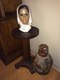 Antique oak plant stand