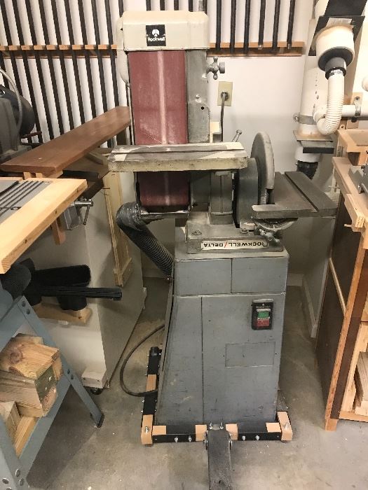 Rockwell industrial belt sander on a portable stand