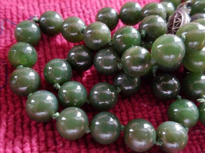Nephrite Jade Long Beaded Necklace