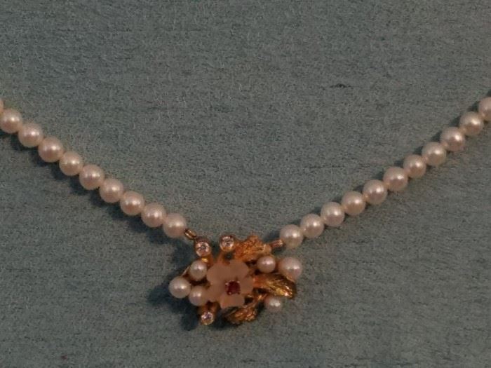 Gold Guild Ruby Center Quartz Pearl Baroque Necklace