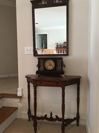 German clock, side table and mirror