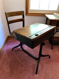 Antique school desk and attached chair - lovingly refinished.
