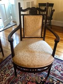 Antique Chair, Upholstered Seat and Back, Carved Accents and Decorative Apron