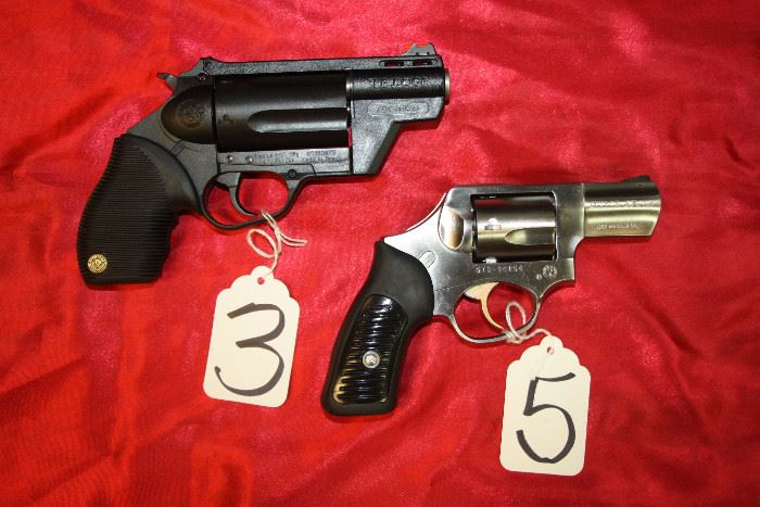 3 - Taurus the Judge revolver 45/410, 5- Ruger SP101 revolver 357