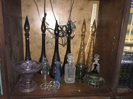 mid century glass decanters and vases