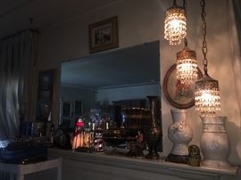 3 tier crystal hanging light, lighted lighthouses, beleek vases