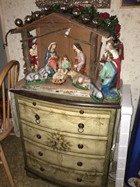 vintage nativity, painted cabinet