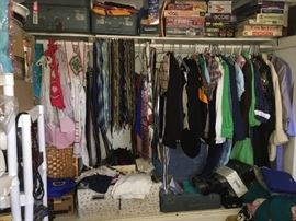 vintage clothing, ties, aprons, accessories, suit cases.