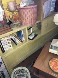 mid century headboard, record player