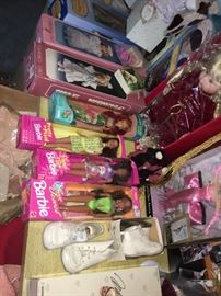 Barbies in box, baby shoes