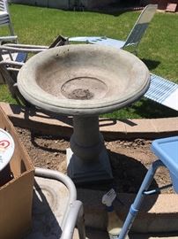 retro chaise lounges, bird bath