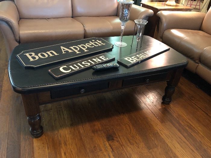 Nice distressed black coffee table with 2 drawers