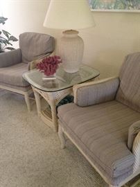 Matching chairs with wicker side table