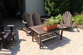 Wooden adirondak chairs and table