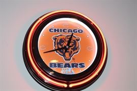Chicago Bears Clock with neon light border